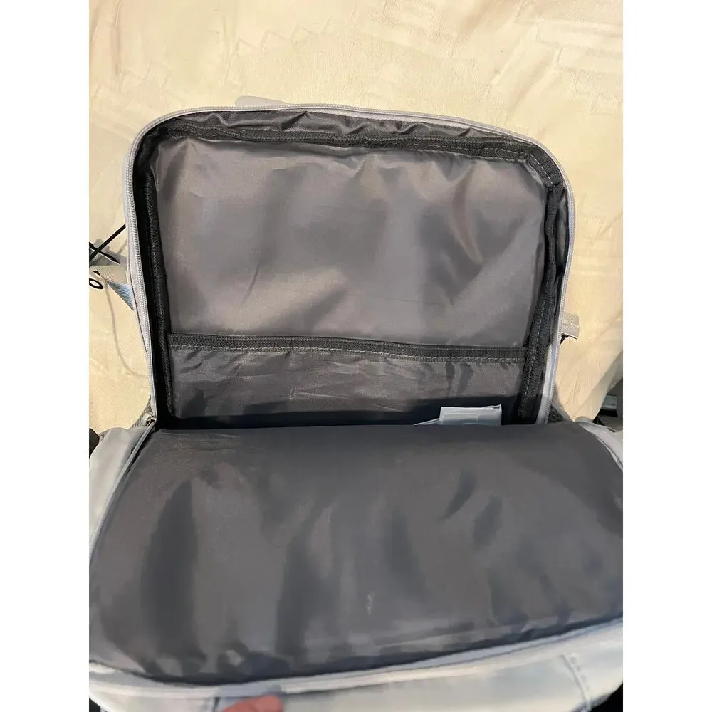Target Clamshell Blue Faux Leather Accent Travel Backpack